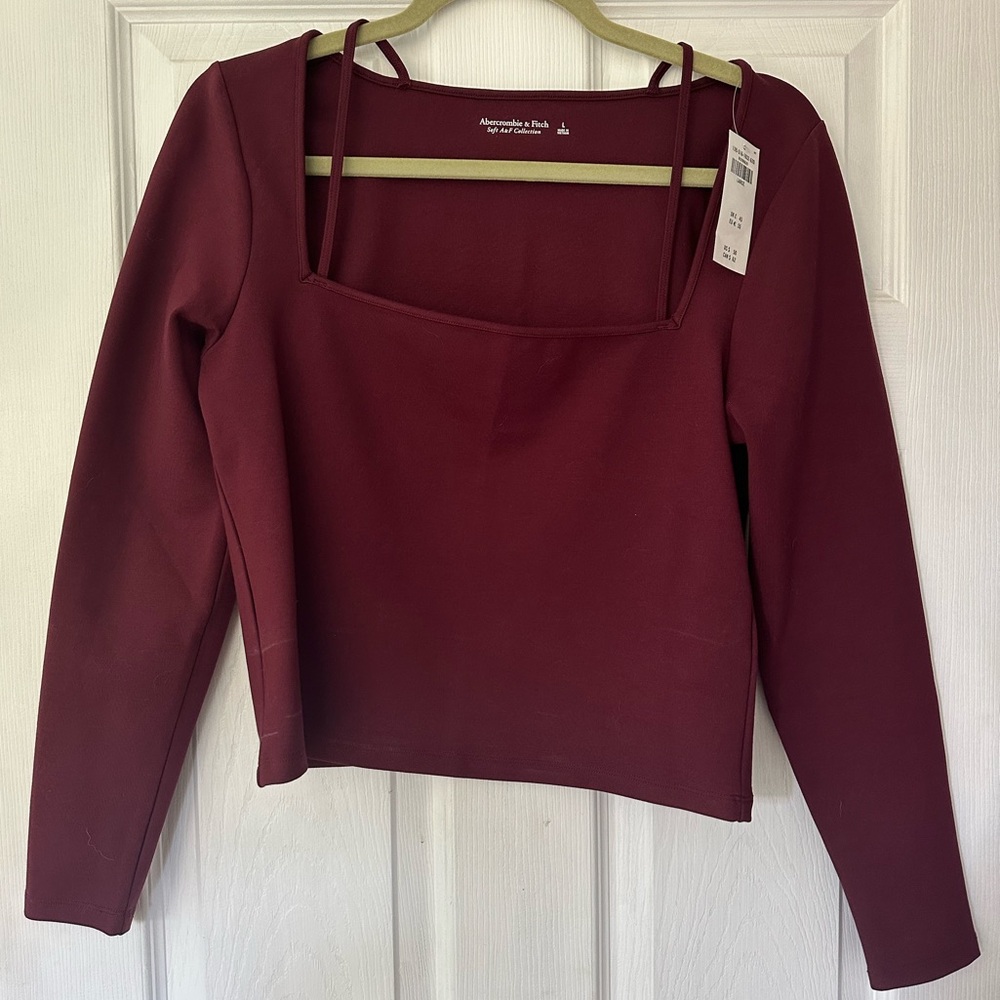 Abercrombie & Fitch Long-Sleeve Strappy Ponte Top (Burgundy) NWT